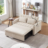 Bellemave® 55.9" Convertible Sofa Bed with Three USB Ports, Two Side Pockets, Two Cup Holders and 360°Swivel Phone Holder - Bellemave